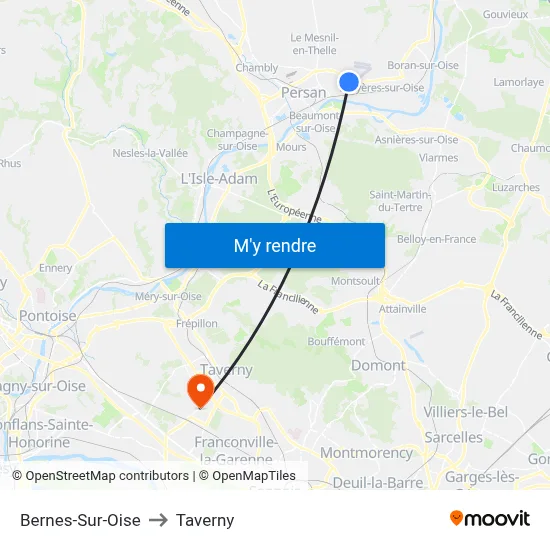 Bernes-Sur-Oise to Taverny map