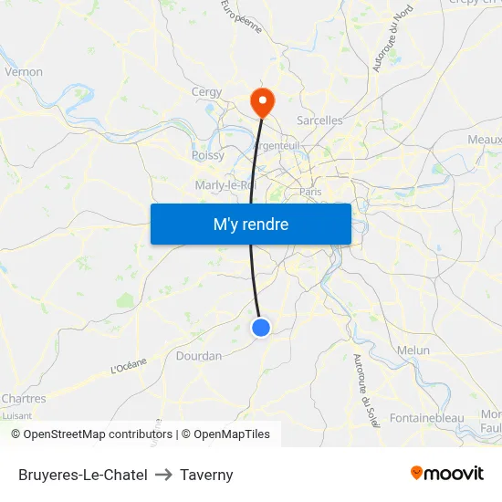 Bruyeres-Le-Chatel to Taverny map
