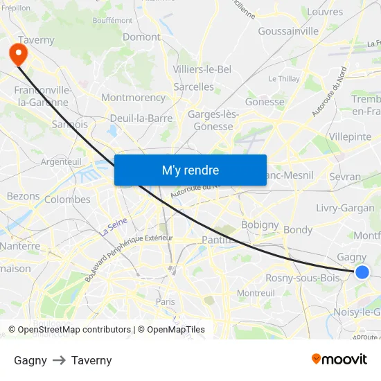 Gagny to Taverny map