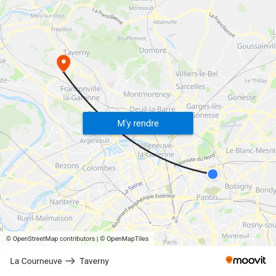 La Courneuve to Taverny map