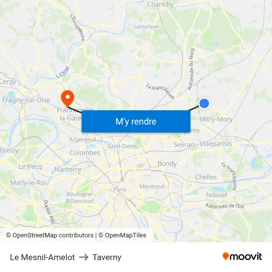 Le Mesnil-Amelot to Taverny map