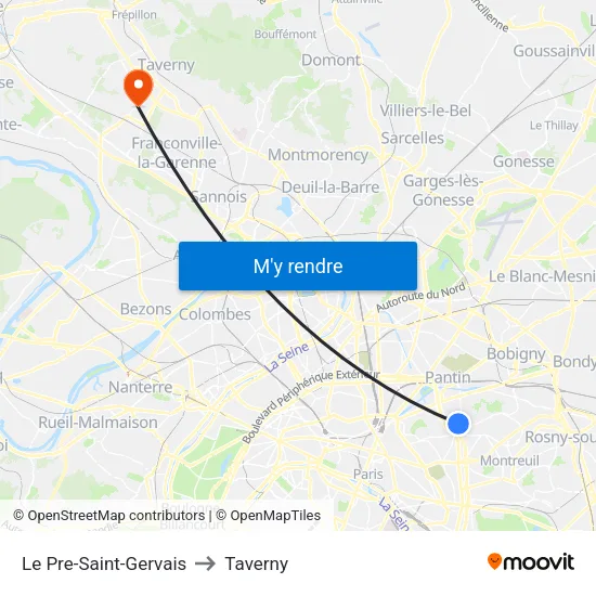 Le Pre-Saint-Gervais to Taverny map