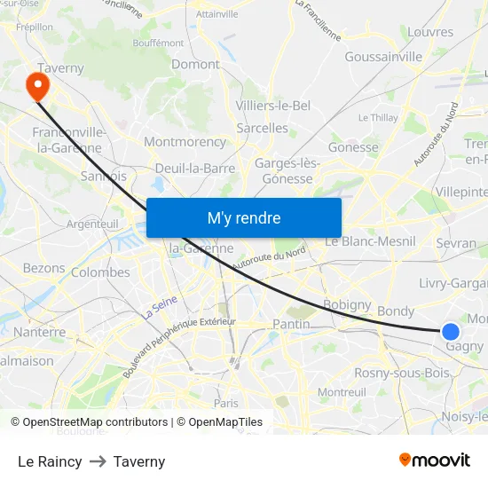 Le Raincy to Taverny map