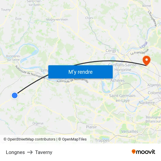 Longnes to Taverny map