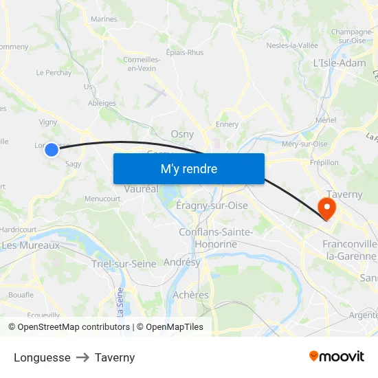 Longuesse to Taverny map