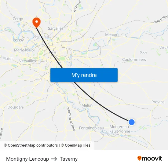 Montigny-Lencoup to Taverny map