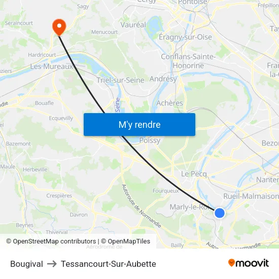 Bougival to Tessancourt-Sur-Aubette map
