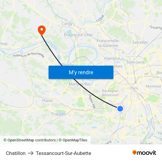 Chatillon to Tessancourt-Sur-Aubette map