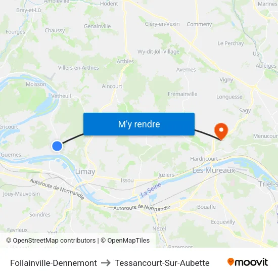 Follainville-Dennemont to Tessancourt-Sur-Aubette map