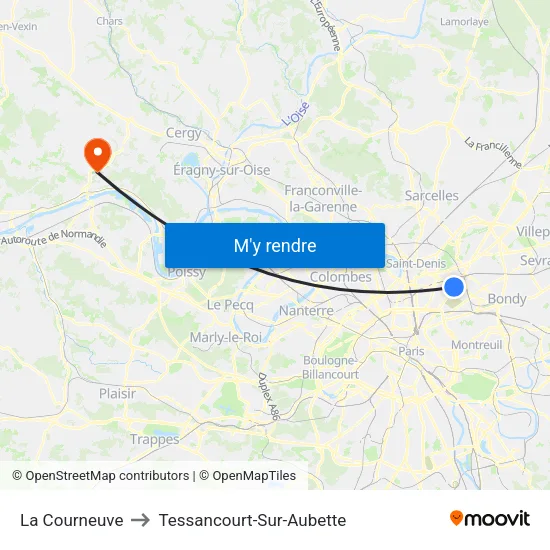 La Courneuve to Tessancourt-Sur-Aubette map