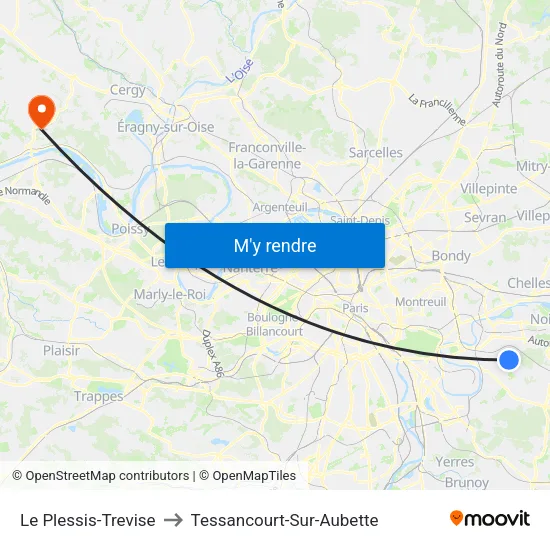 Le Plessis-Trevise to Tessancourt-Sur-Aubette map