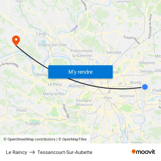 Le Raincy to Tessancourt-Sur-Aubette map