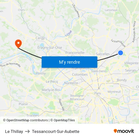 Le Thillay to Tessancourt-Sur-Aubette map