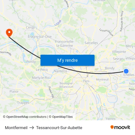 Montfermeil to Tessancourt-Sur-Aubette map