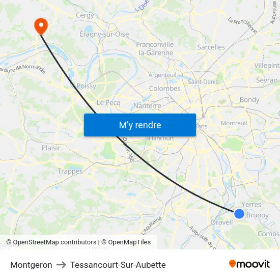 Montgeron to Tessancourt-Sur-Aubette map
