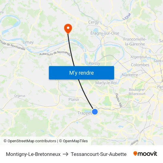 Montigny-Le-Bretonneux to Tessancourt-Sur-Aubette map