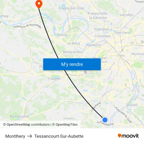 Montlhery to Tessancourt-Sur-Aubette map