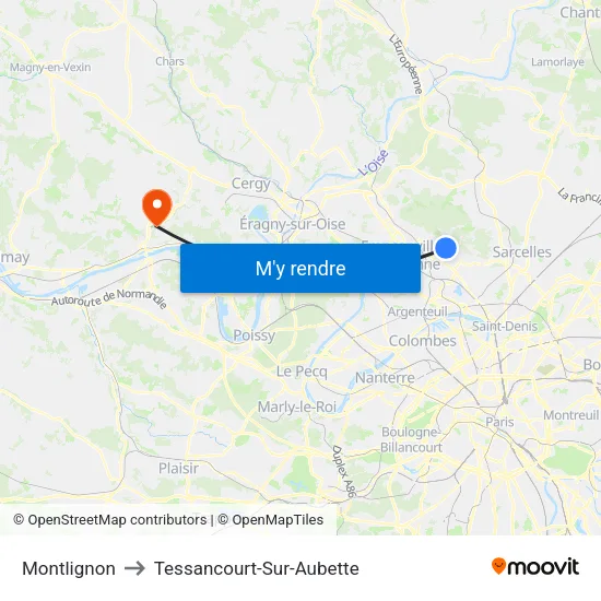 Montlignon to Tessancourt-Sur-Aubette map