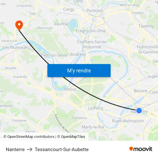 Nanterre to Tessancourt-Sur-Aubette map