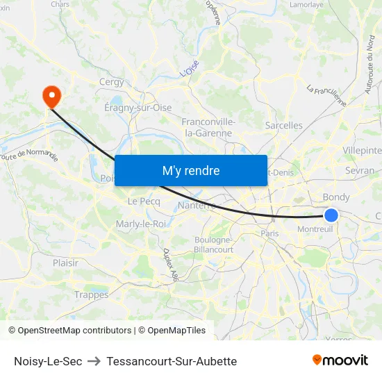 Noisy-Le-Sec to Tessancourt-Sur-Aubette map