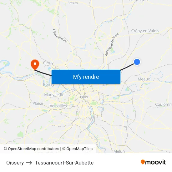 Oissery to Tessancourt-Sur-Aubette map