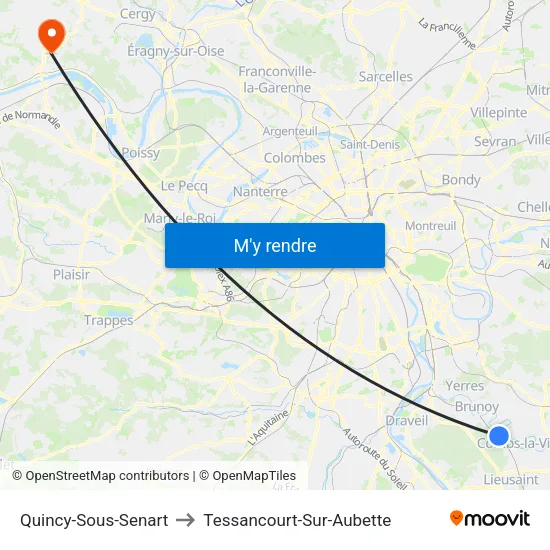 Quincy-Sous-Senart to Tessancourt-Sur-Aubette map