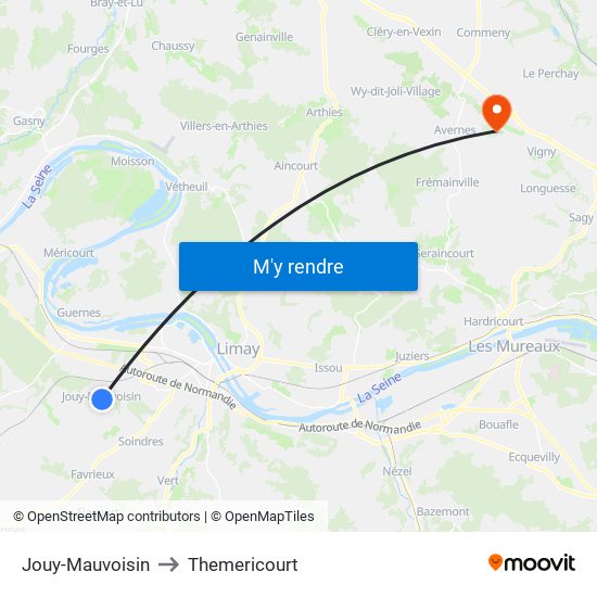 Jouy-Mauvoisin to Themericourt map