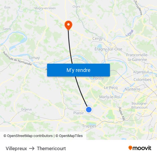 Villepreux to Themericourt map