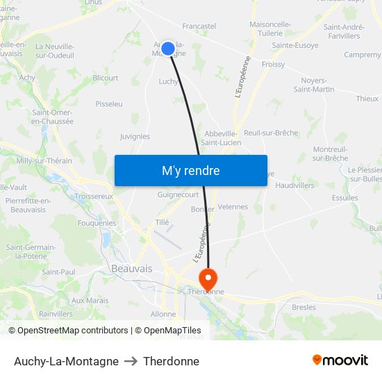 Auchy-La-Montagne to Therdonne map