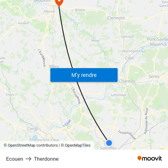 Ecouen to Therdonne map