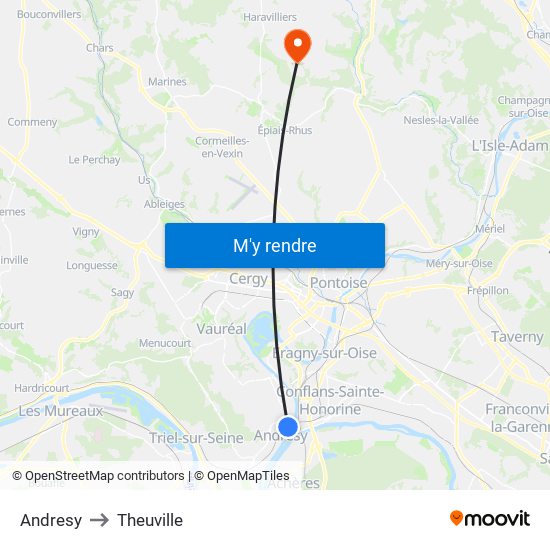 Andresy to Theuville map