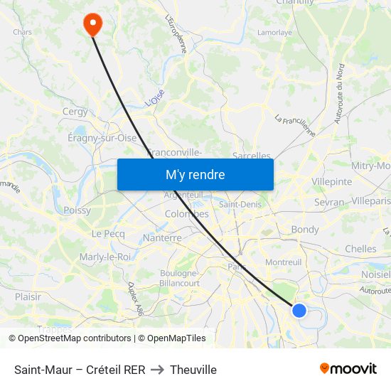 Saint-Maur – Créteil RER to Theuville map