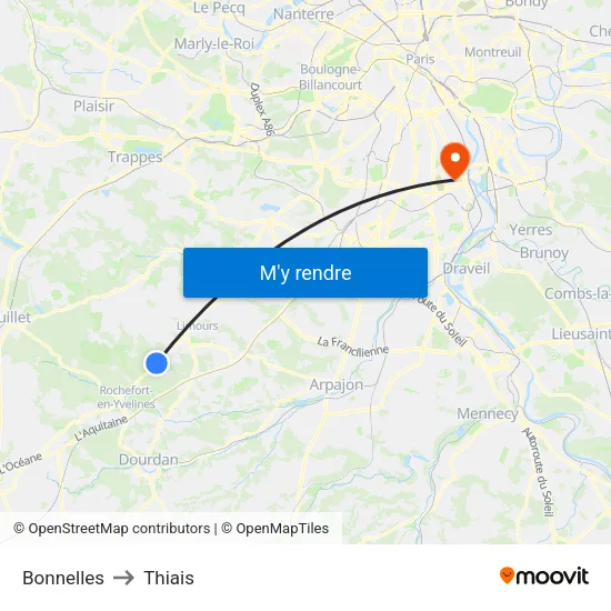 Bonnelles to Thiais map