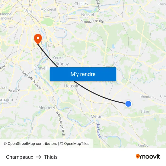 Champeaux to Thiais map