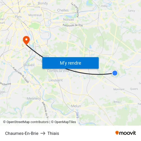 Chaumes-En-Brie to Thiais map