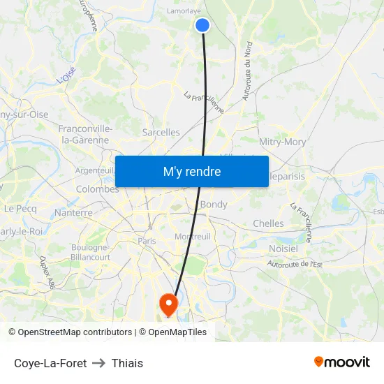 Coye-La-Foret to Thiais map