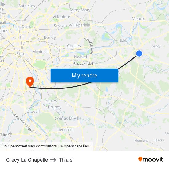 Crecy-La-Chapelle to Thiais map