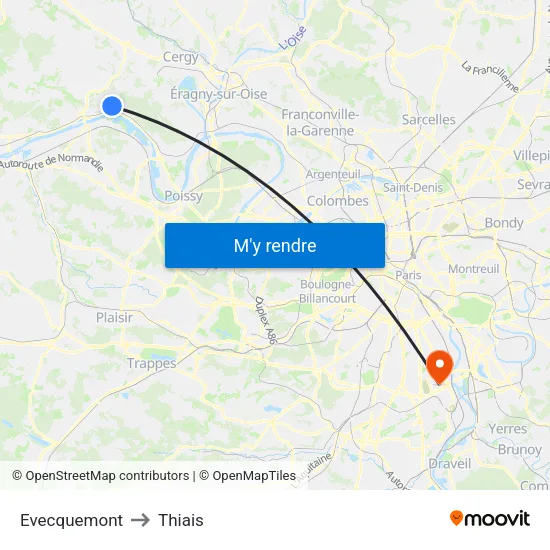 Evecquemont to Thiais map
