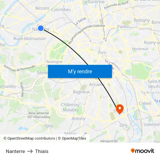 Nanterre to Thiais map