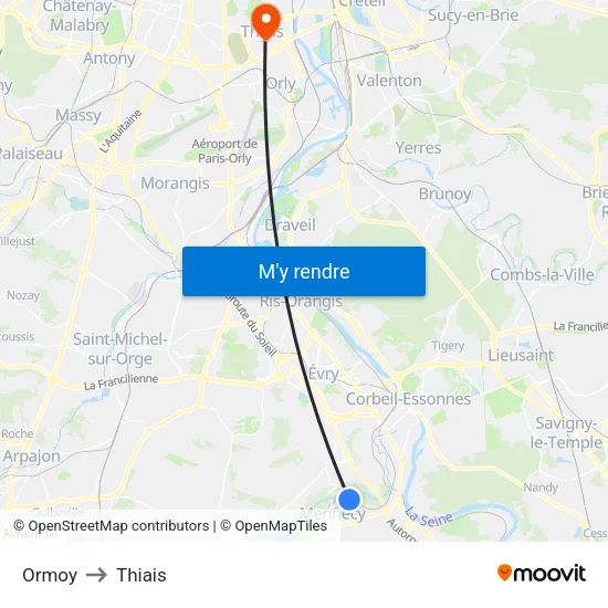 Ormoy to Thiais map