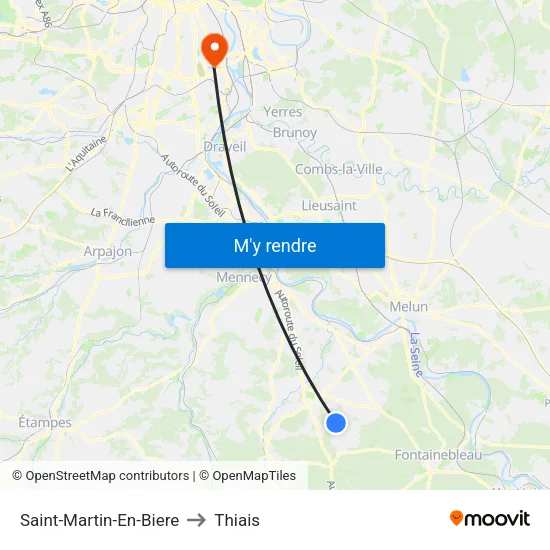 Saint-Martin-En-Biere to Thiais map
