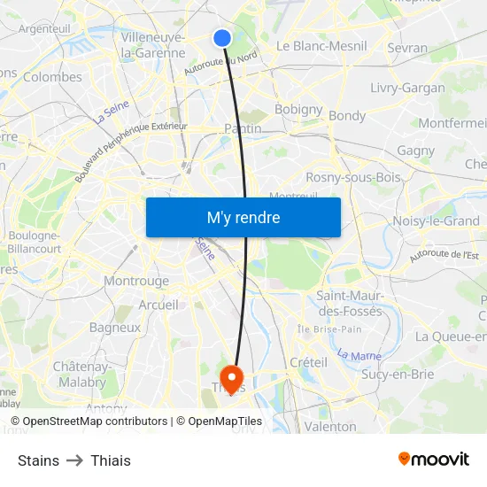 Stains to Thiais map