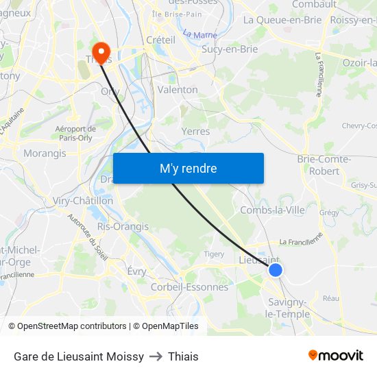 Gare de Lieusaint Moissy to Thiais map