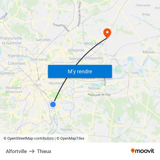 Alfortville to Thieux map