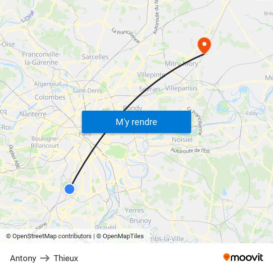 Antony to Thieux map