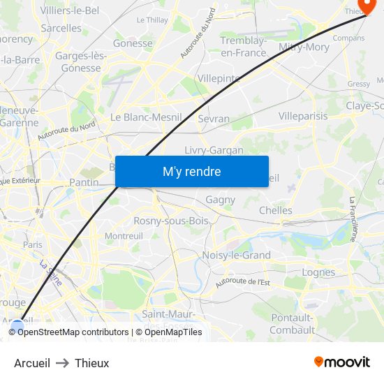 Arcueil to Thieux map