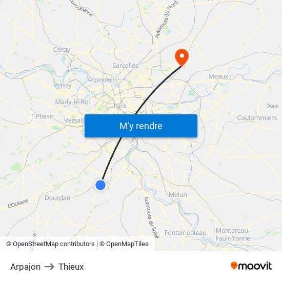 Arpajon to Thieux map