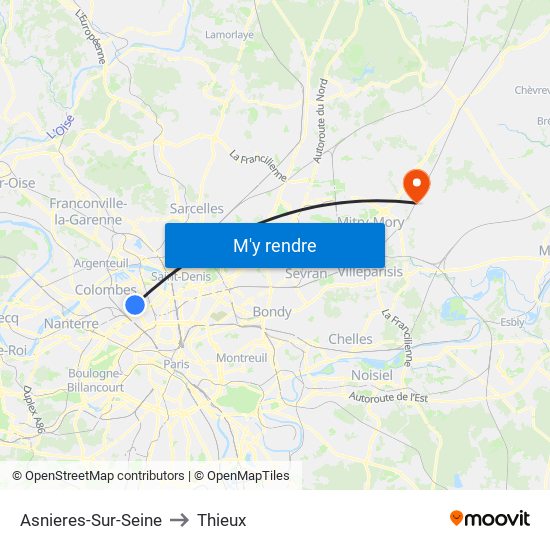 Asnieres-Sur-Seine to Thieux map