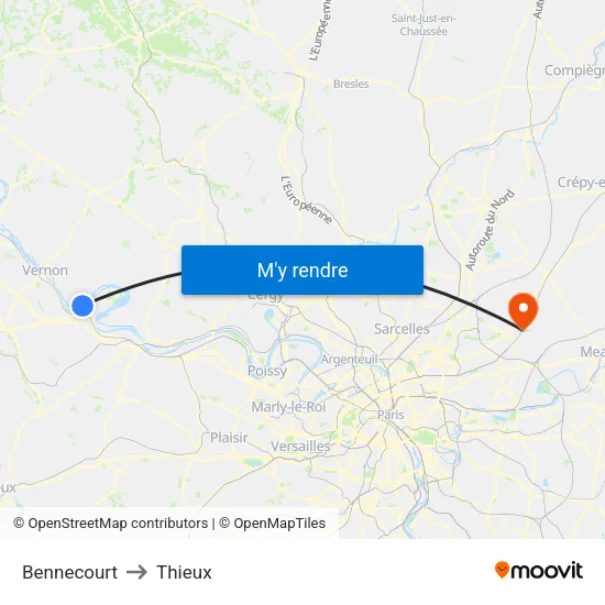 Bennecourt to Thieux map
