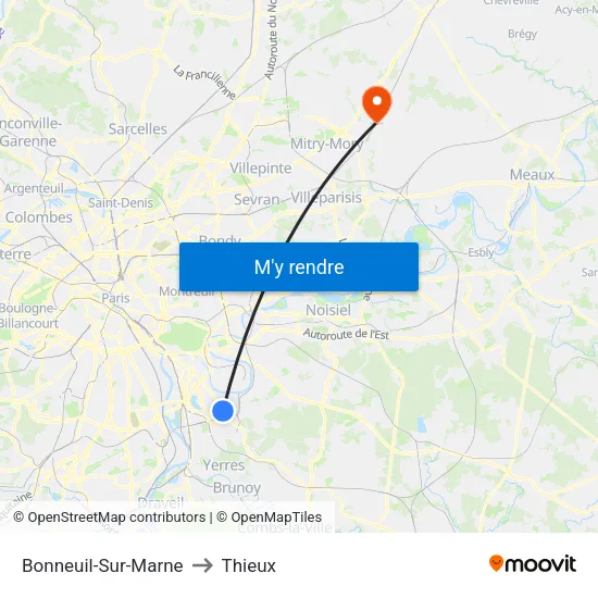 Bonneuil-Sur-Marne to Thieux map